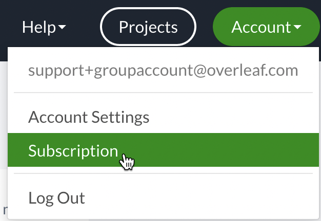 Accessing subscription details on Overleaf