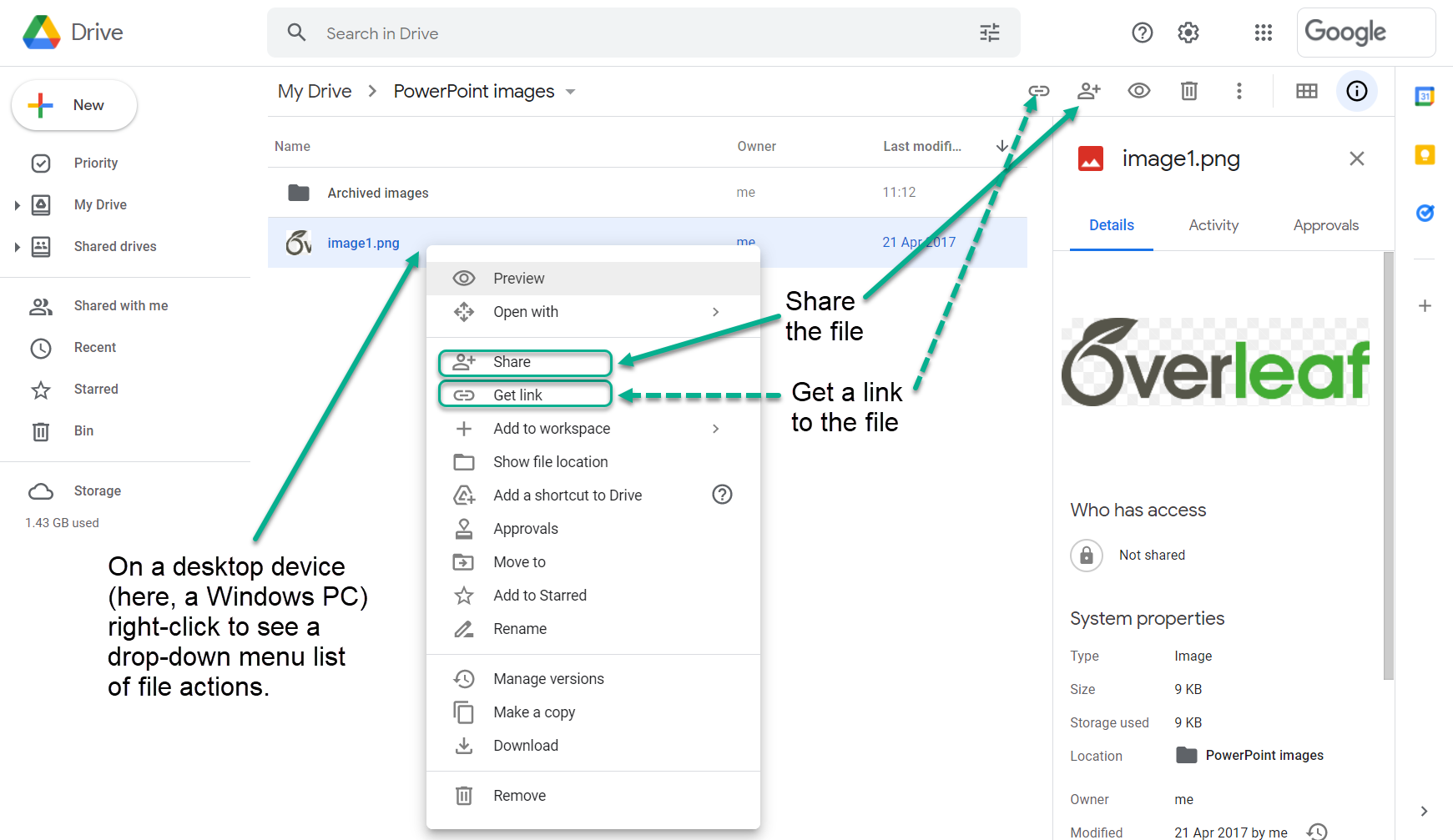 Uploading a Google Drive file to Overleaf