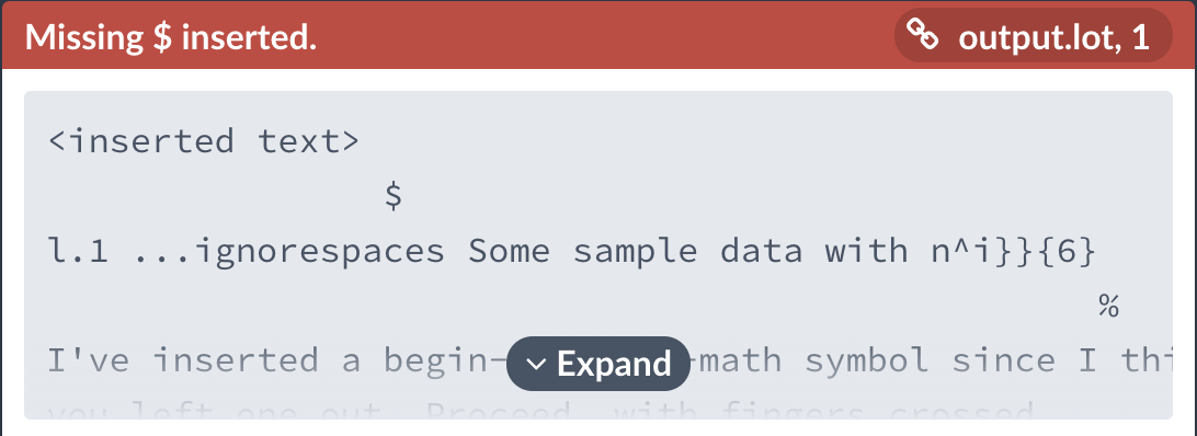 example error in an .lot file due to superscript not in math mode in table \caption{...} key