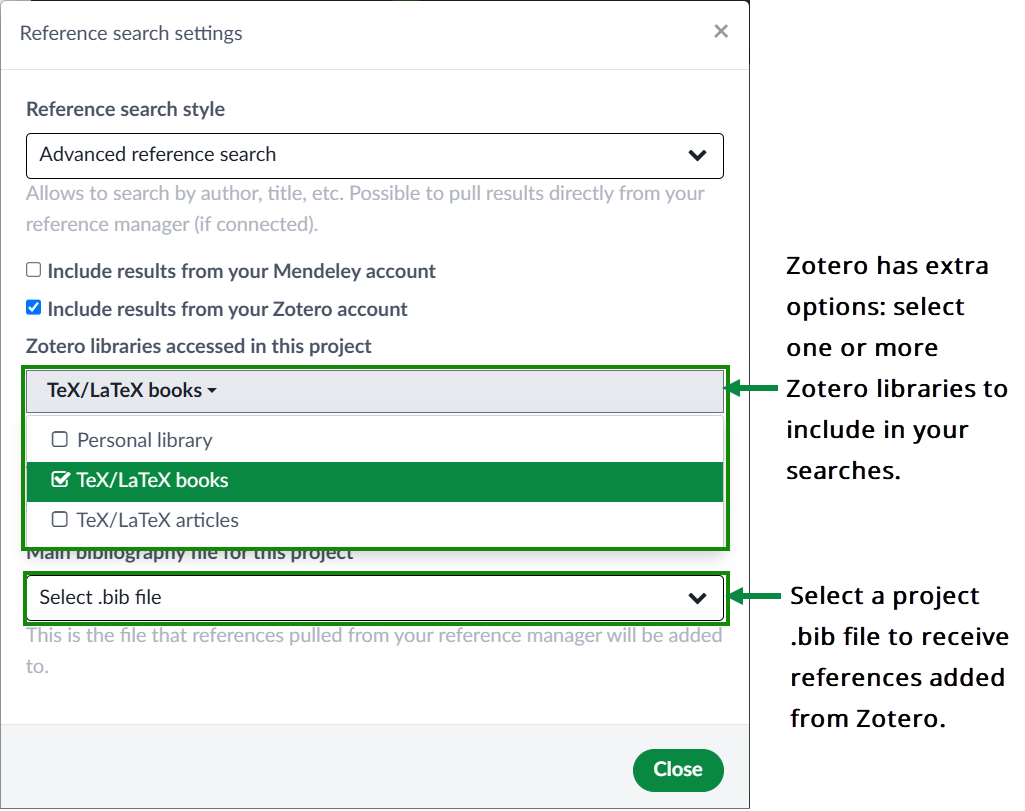 Configuring Overleaf's advanced reference search to use Zotero