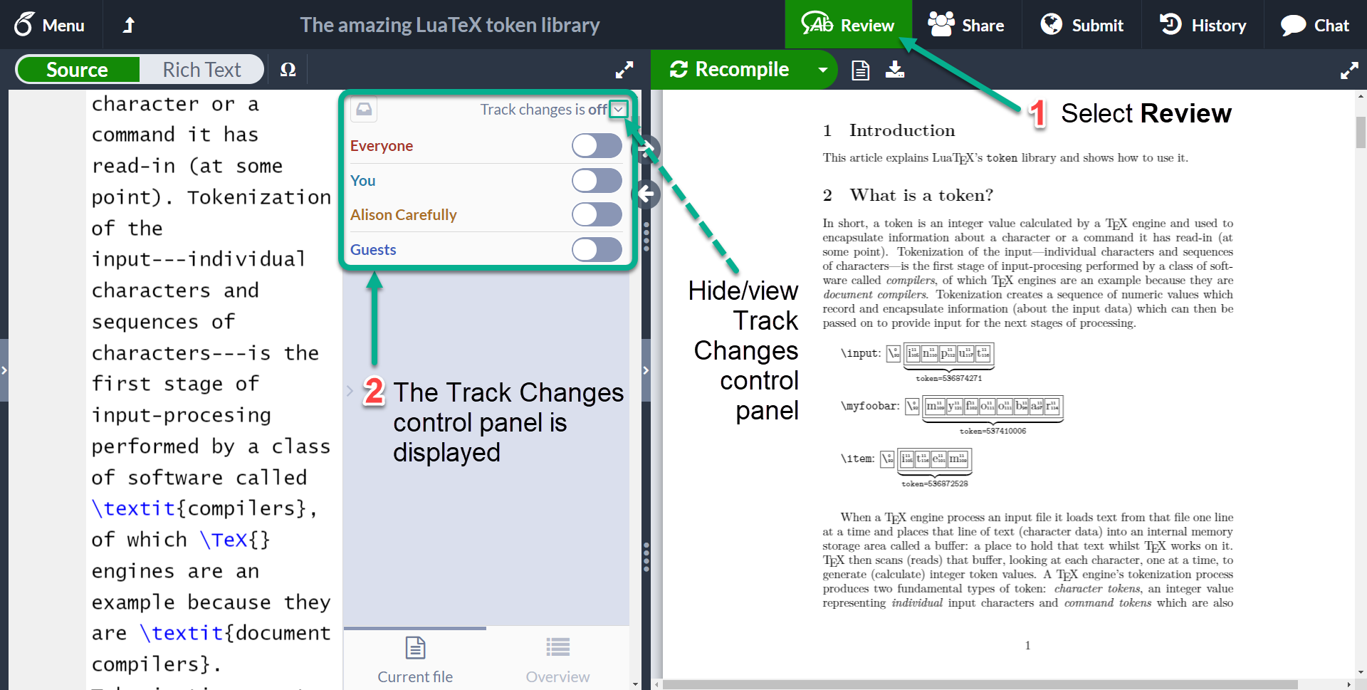 Accessing Overleaf track changes