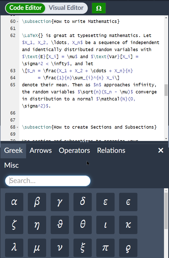 The Overleaf Symbol Palette