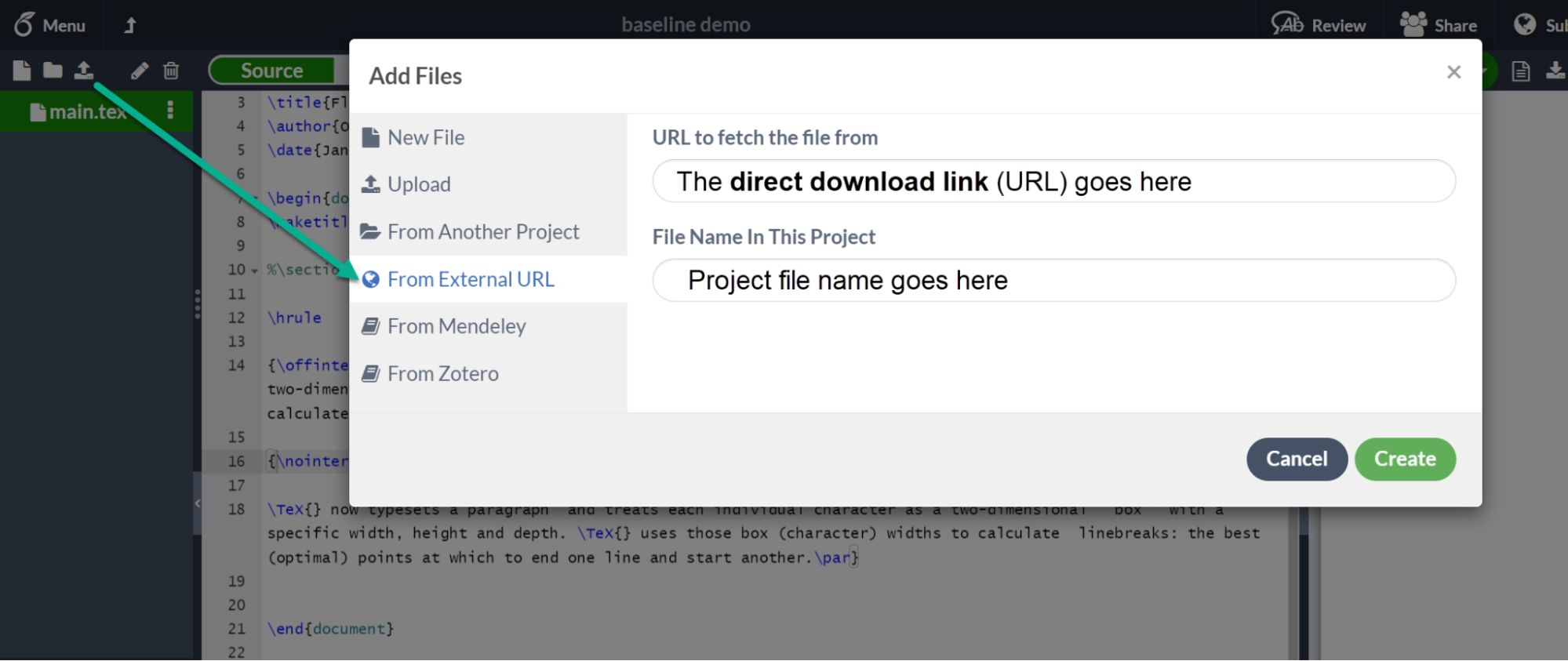 Overleaf From External URL feature