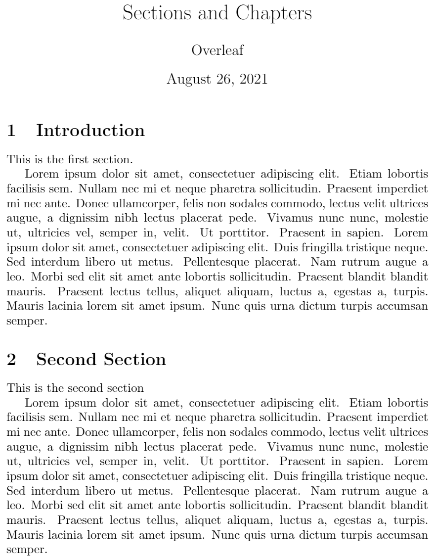 Sections and chapters example