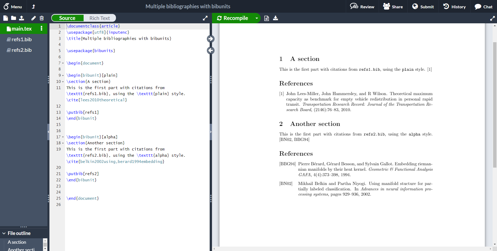 Using bibliographies on Overleaf ShareLaTeX.das7pad.de, Online LaTeX