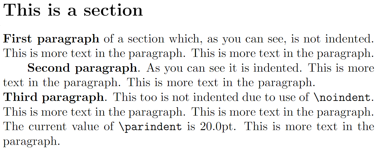 Demonstrating LaTeX paragraph indentation