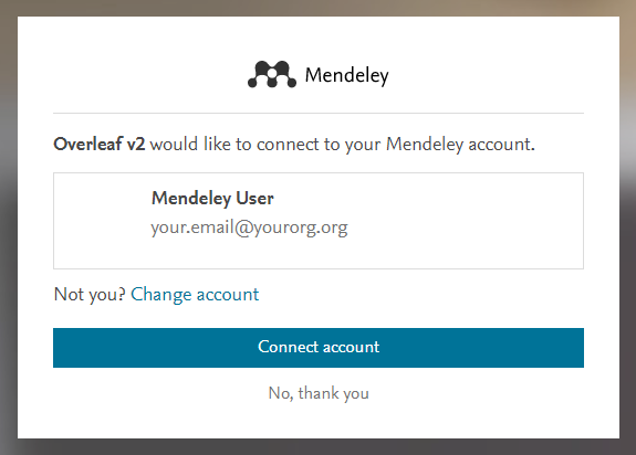 Mendeley credentials screen