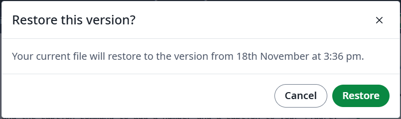 Overleaf's pop-up modal checking if you want to restore a file